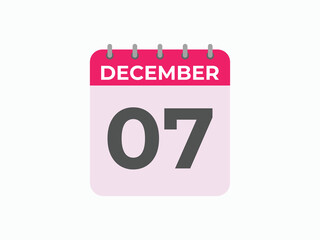 December 7 calendar reminder. 7 December daily calendar icon template. Calendar 7 December icon Design template. Vector illustration
