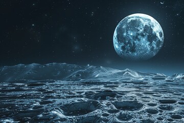 Panoramic view of the moon s surface, realistic, gentle illumination