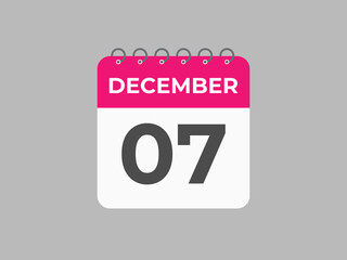 December 7 calendar reminder. 7 December daily calendar icon template. Calendar 7 December icon Design template. Vector illustration
