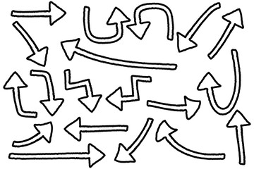 ラフな手描きの黒い矢印素材セット