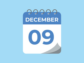 December 9 calendar reminder. 9 December daily calendar icon template. Calendar 9 December icon Design template. Vector illustration

