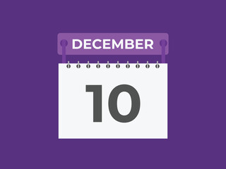 December 10 calendar reminder. 10 December daily calendar icon template. Calendar 10 December icon Design template. Vector illustration
