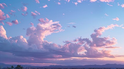 Pastel clouds at sunset, casting a warm, comforting glow over a quiet city