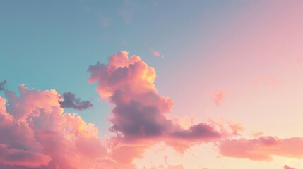 Pastel clouds at sunset, casting a warm, comforting glow over a quiet city