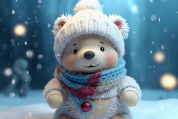 cheerful polar bear in snow