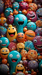 Fototapeta premium Cute colorful glazed сraft cookies that depict playful and creative extraterrestrial characters.