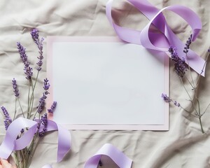 Alzheimer's Awareness Month Concept with Purple Ribbons and Memory Care Tools on Beige Fabric