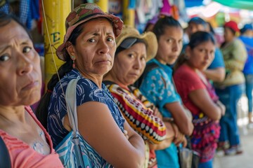 Fototapeta premium People standing in line at a market, a common scene of daily life and community