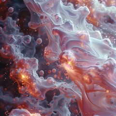 Obraz premium Gracefully Synchronized Plasma Blood Cell Dance in Dreamlike Muted Palette