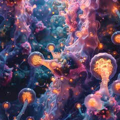 Vivid Kaleidoscopic Depiction of Cells Dancing Through the Circulatory System