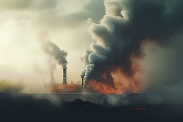 Toxic smoke release in the environment concept, harmful CO2 emissions.