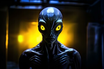 Wide shot portrait of Alien with glowing eyes.
