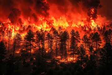 Raging Forest Fire Devouring Pine Trees