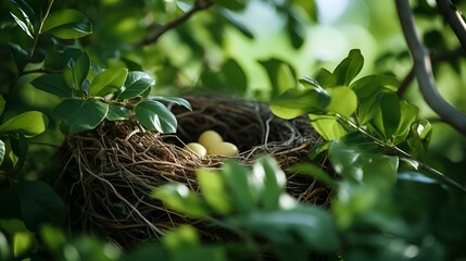 A bird nest with eggs, symbolizing new life and the nurturing instinct of nature.