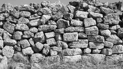 Monochrome Stone Wall Texture Rugged Black White