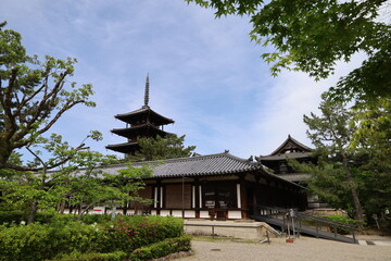  A Japanese temple in Nara Prefecture : a scene of the precincts of Horyu-ji Temple