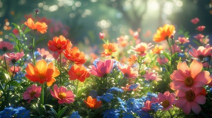 Beautiful flowers growing in a field, garden, vegetable garden. Multi-colored flowers.