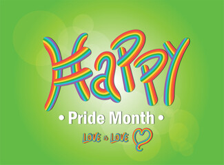 pride month banner with rainbow colors and unique font