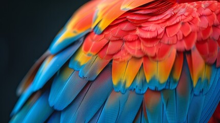 Obraz premium Background from colorful parrot feathers. Feathers of tropical birds.