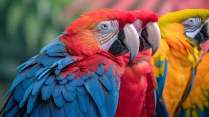 Bright parrots, tropical birds.