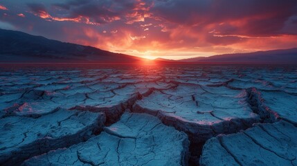 Cracked desert floor at dusk