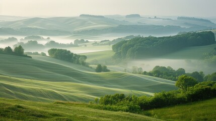Obraz premium Rolling hills in morning haze