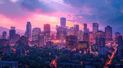 Urban skyline in soft twilight