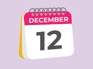 December 12 calendar reminder. 12 December daily calendar icon template. Calendar 12 December icon Design template. Vector illustration
