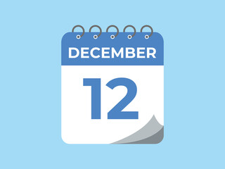 December 12 calendar reminder. 12 December daily calendar icon template. Calendar 12 December icon Design template. Vector illustration
