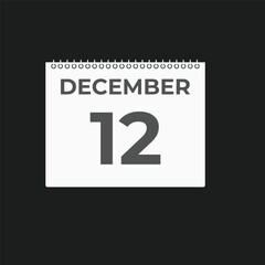 December 12 calendar reminder. 12 December daily calendar icon template. Calendar 12 December icon Design template. Vector illustration
