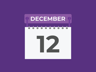 December 12 calendar reminder. 12 December daily calendar icon template. Calendar 12 December icon Design template. Vector illustration
