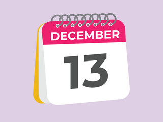 December 13 calendar reminder. 13 December daily calendar icon template. Calendar 13 December icon Design template. Vector illustration
