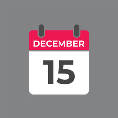 December 15 calendar reminder. 15 December daily calendar icon template. Calendar 15 December icon Design template. Vector illustration
