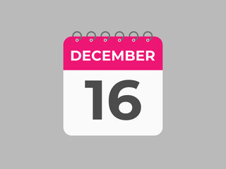 December 16 calendar reminder. 16 December daily calendar icon template. Calendar 16 December icon Design template. Vector illustration
