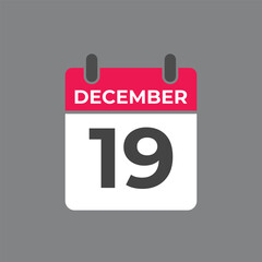 December 19 calendar reminder. 19 December daily calendar icon template. Calendar 19 December icon Design template. Vector illustration
