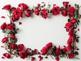 red roses rectangle frame on white background