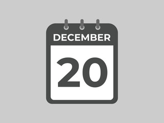 December 20 calendar reminder. 20 December daily calendar icon template. Calendar 20 December icon Design template. Vector illustration
