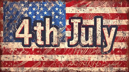 Rustic '4th July' on vintage flag, rich in tradition and spirit