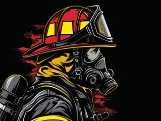 Obraz premium firefighter wearing full gear, black background