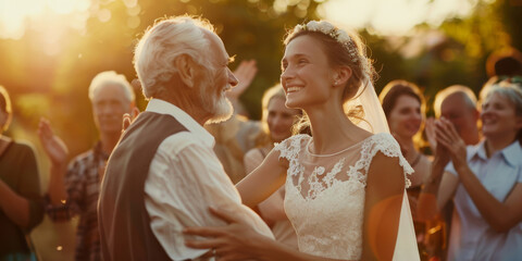 An young bride and old father dancing a daughter and father dancing being happy