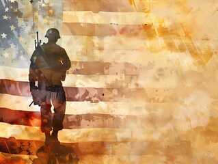Veterans Day graphic material Patriotic American Flag and Military Memorabilia, American flag watercolor, Military boots silhouette, Soldier tribute