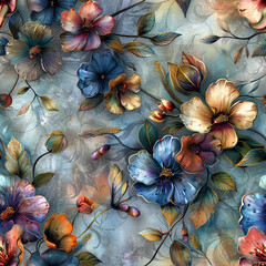 Beautiful Digital Painting of Whimsical Embossed Aquarell, Seamless Pattern