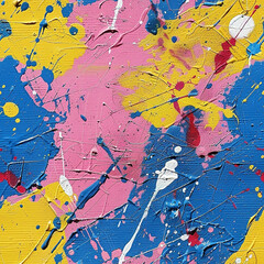 Pink Yellow and Blue Abstract Background with Oil Paint Splatter, Seamless Pattern