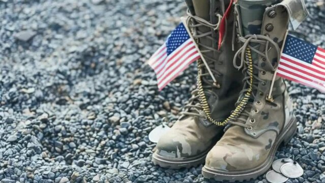 Soldier boots and American flag memorial day 