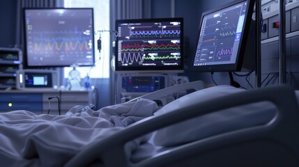 Naklejka premium computer on a hospital bed, gauges and graphs