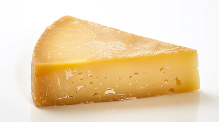 a piece of hard milk cheese on a white background. Piece of old cheese isolated on white background, Delicious piece of cheese,