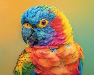 Obraz premium Whimsical digital artwork of a chubby parrot, its feathers rendered in a palette of bright, engaging colors to highlight its jolly nature