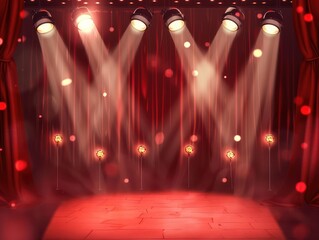 theater show background, red curtain, spotlights
