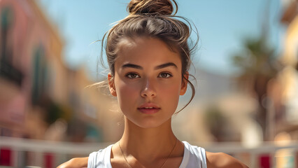 French Twist Style: Beautiful Western Volleyball Athlete, Elegant Updo: Stunning Girl's Hairstyle, Chic Look: Beautiful Western French Twist, Stylish Hairdo: Elegant for Athlete