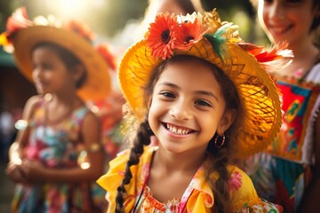 Fototapeta premium Happy girl celebration Festa Junina Brazilian June party
